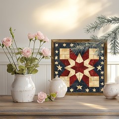 Vintage Star Quilt Flag Wooden Plaque Patriotic Farmhouse American Home Decor