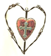 Heart Cross Metal Decor Red & Blue Wall Hanging 6 1/2×8 1/2 Inches New
