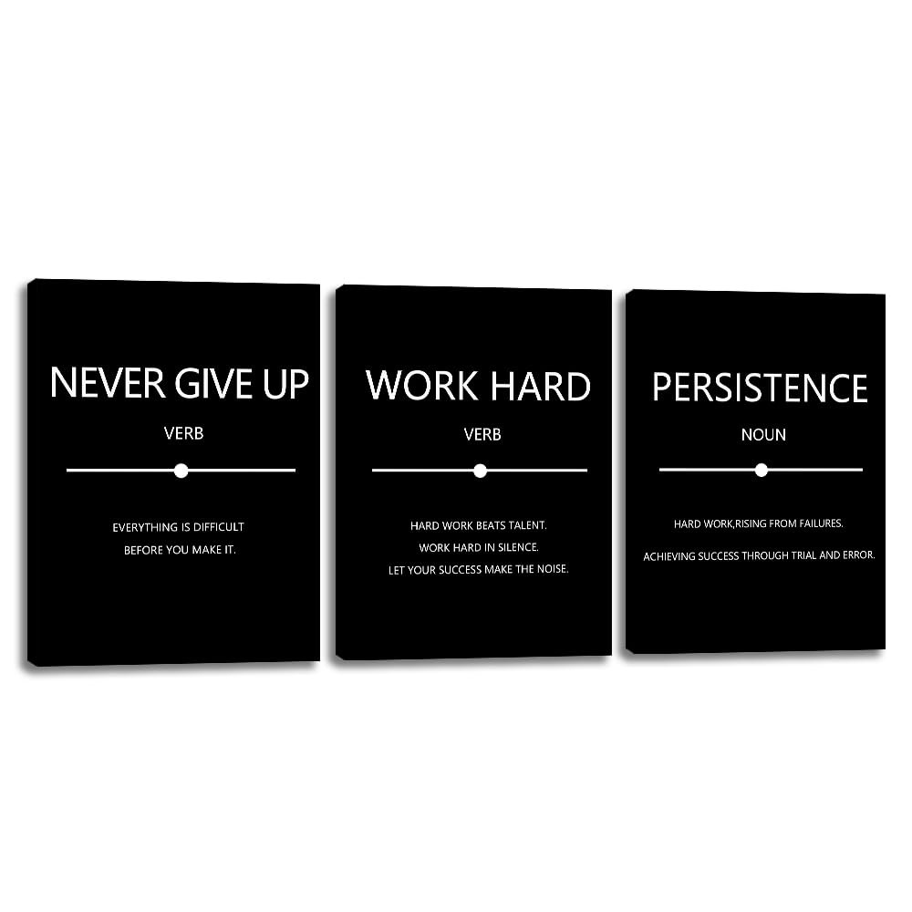 Inspirational Canvas Wall Art, Motivational Office Wall Decor, 3 Pieces Black…