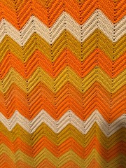 Ripple Crocheted Afghan 56″ x 73″ Acrylic Orange Cream Mustard
