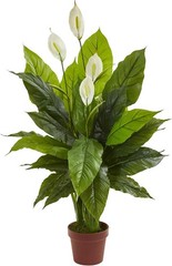 42in Artificial Peace Lily Plant with Real Touch Silk Leaves and White Flowers