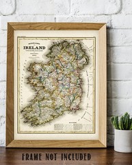 1844 Map of Ireland Vintage Poster 11×14, Antique Irish Counties Wall Art