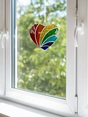 NEW Rainbow Multicolor Heart Stained Glass Suncatcher Decoration Art Handmade