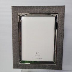 Pottery Barn Picture Frame 5×7 Herringbone Fabric Silver Trim NEW