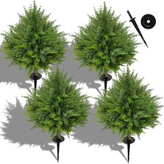 24.5 Inch (H) Artificial Cedar Topiary Ball Trees, 4 Pack Green,cedar Topiary