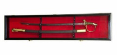 Sword Display Case Black & White Saber USMC NCO Navy Katana Blade Wood Cabinet