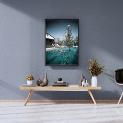 Slim Aarons Christmas Swim Poster Vintage Holiday Photography Canvas Wall Art