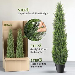 5FT Artificial Cedar Topiary Trees 2 Set, Realistic Fake Cypress Tree Tall Faux