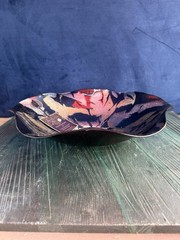 Hand Painted Glass Bowl 12.5″ Art Bowl Made in Turkey W/Tags Blue W/Gold Paint