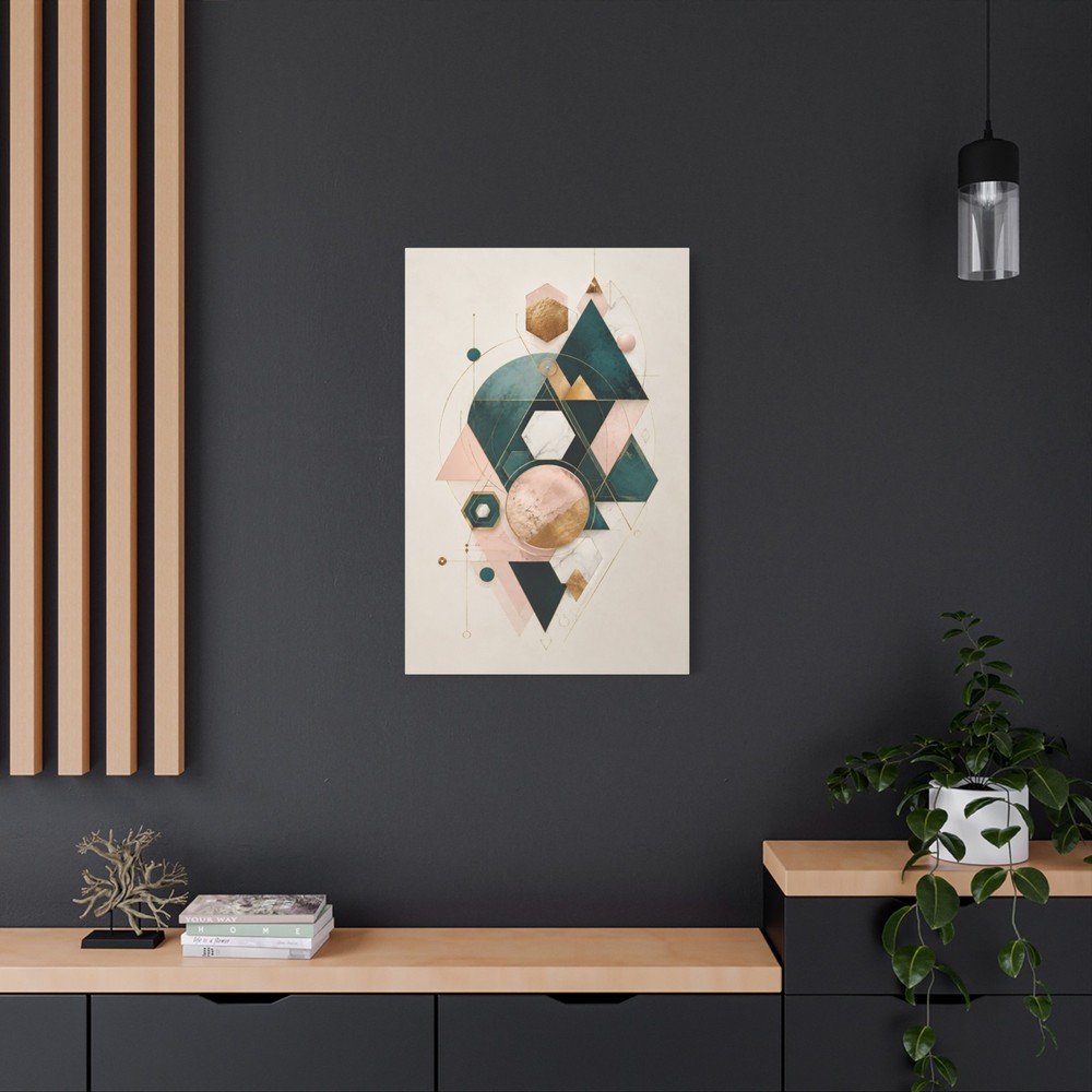 Abstract Geometric Canvas Wall Art Print | Modern Teal Gold Geometric Decor