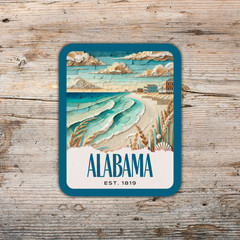 Gulf Shores Alabama Sticker, Paper Collage Look, Beach Scene Vinyl Decal