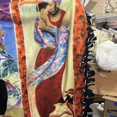 Fleece Sofa Throw Blanket, Multicolor Pictorial Art People Design, Fringed