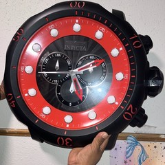 Invicta Venom Hanging Wall Clock Black Red Analog Round Decorative Timepiece