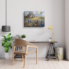 Barn Windmill Canvas Wall Art Blue Country Wildflowers Meadow Wall Decor Coun