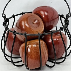 Set of 6 Decorative Wooden Apple no stem in a wired basket