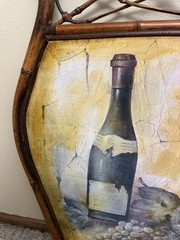 Vintage Bamboo Rattan Framed Wall Hanging of Wine And Grapes
