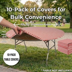 Kwik-Covers 10 Pack of Round Plastic Table Covers – 60″ or 72″ Round – Indoor or