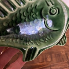 Vintage Green Glazed Ceramic Hanging Fish Sculpture Mid Century Home Decor