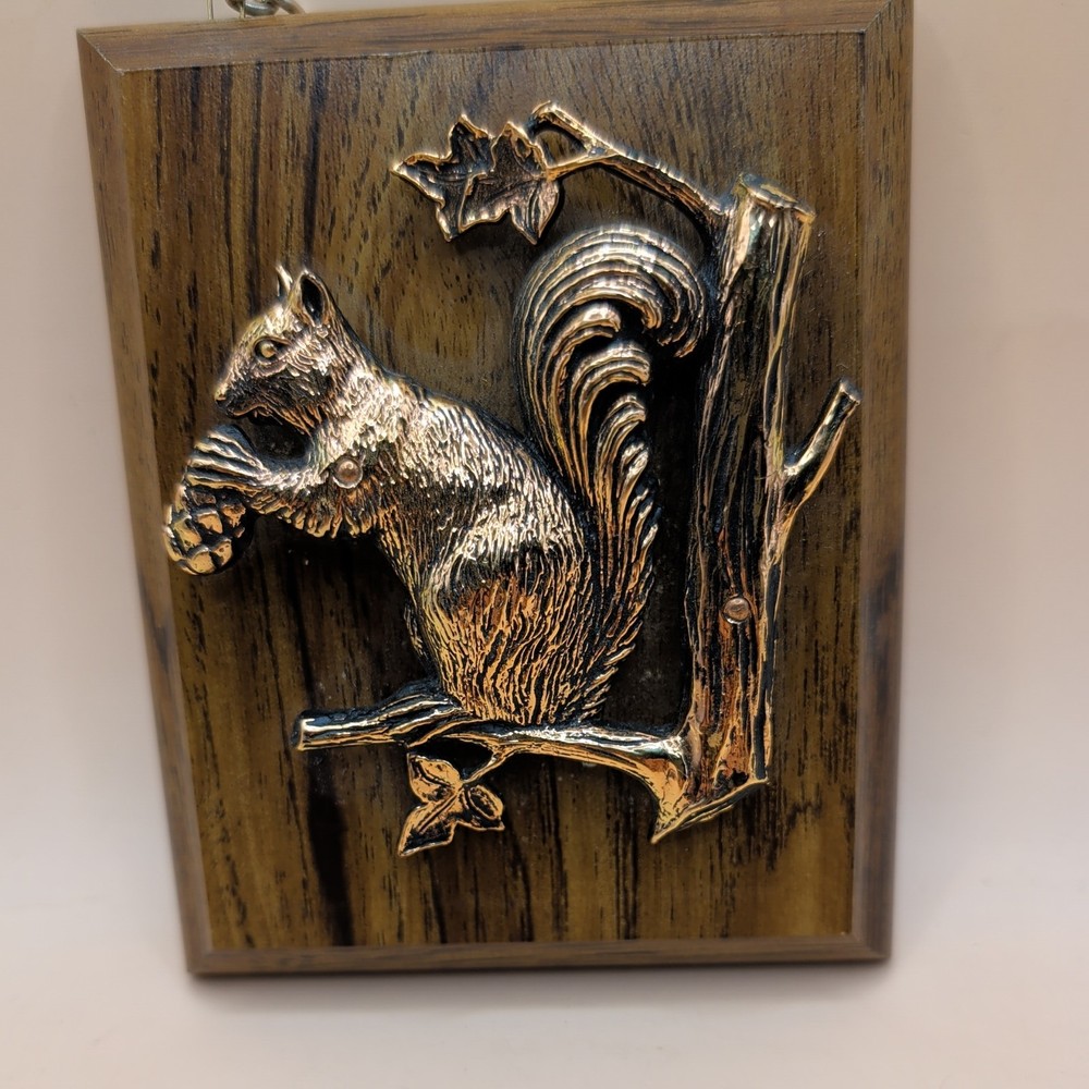 Vintage A & F Canada Squirrel Hanging Plaque Wood with Copper Cabin Cottagecore