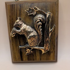 Vintage A & F Canada Squirrel Hanging Plaque Wood with Copper Cabin Cottagecore