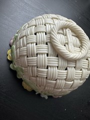Belleek Basket Weave Bowl Woven Porcelain Rose Floral Border *Some Chips*