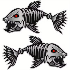 2pcs Waterproof Vinyl Fish Skeleton Decals Stickers for Cars, Boats & more