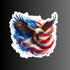 American flag bald eagle sticker vinyl decal freedom USA flying screaming