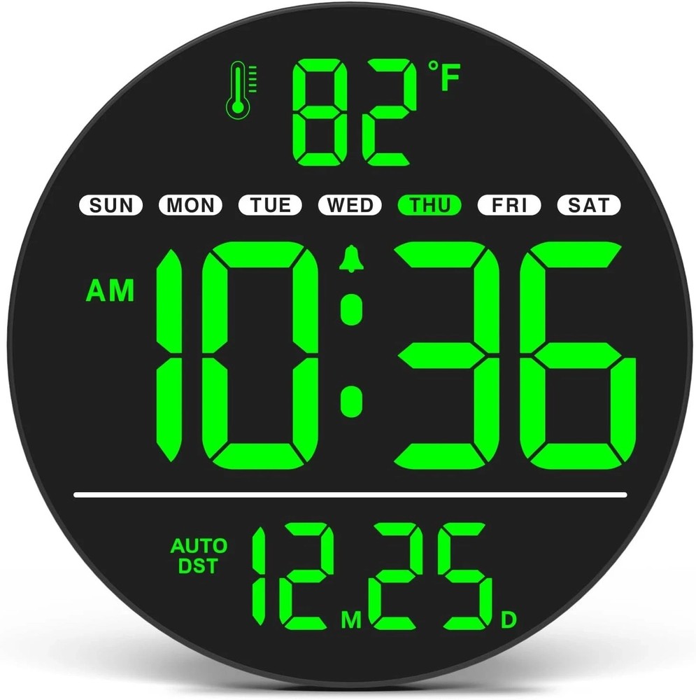 Digital Wall Clock with Large LED Display, Auto-Brightness, Temperature, Low-…