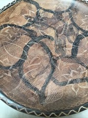 12” Kenya Soapstone Decor Plate Hand Etched w Insects Florals & Fish African Art