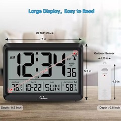 Atomic Clock With Indoor Outdoor Temperature, Self-setting Digital Wall