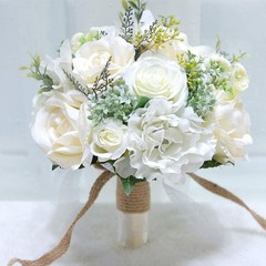 9.8″ Bridal Holding Wedding Bouquet Real-Looking Mixed Flowers Ivory Greenery