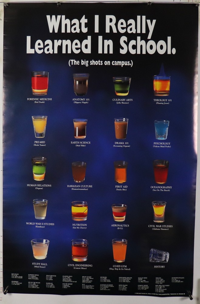 what i really learned in school Alcohol Liquor poster 23.25″ X 25.50″ NOS (b840)