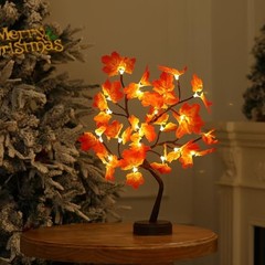 Artificial Fall Lighted Maple Tree 24 LED Thanksgiving Decorations 1ft 8in