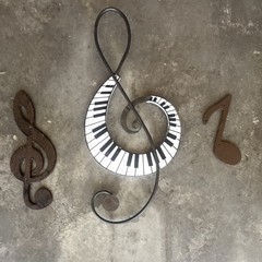 Metal Music Note and Piano Key Wall Sculptures Set
