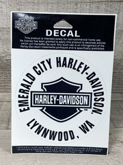 Harley Davidson Bar & Shield Black White Emerald City Lynnwood WA 4″ Decal – New