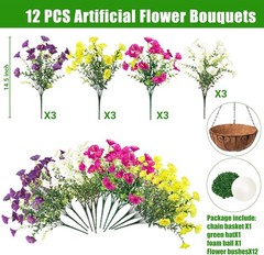 Artificial Flowers for Outdoors with Baskets Hanging Plant Faux Flowers UV Re…