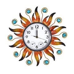 Sun Outdoor Clock with Thermometer and Hygrometer Combo, Silent No-Ticking Ou…