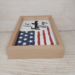 New! «Let Freedom Ring» Box Frame «Summer» USA American Flag Decor Reversible .