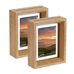 2Pcs Floating Frame, 5 x 4 Inch Wood Picture Frame, Wood Tone