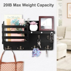 Decorative Key Hanging Rack 16.5×9.8″ Natural Wood 10 Hooks – Easy Install