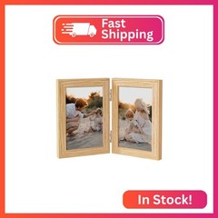 Axeman 4×6 Double Picture Frame – Solid Oak Wood Vertical Hinged 4×6 Photo Frame