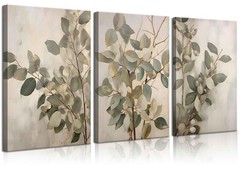 3Pcs Eucalyptus Canvas Wall Art Neutral Botanical Wall Decor Pictures Modern …