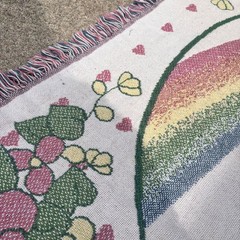 Vintage Precious Moments Blanket Goose Rainbow Girl Goose Heart Floral Fringe