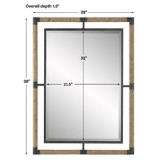 Maklaine Coastal Iron Rope MDF Wood and Glass Mirror in Rust Black