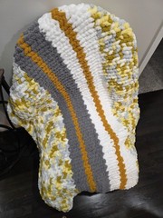 Handmade Chunky Knit Striped Sofa Throw Blanket White Gray Yellow Decorative