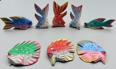 Set of 8 Hand Painted Wooden Tropical Fish Wall Decor Colorful Coastal