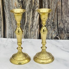 Solid Brass Candlestick Holders Pair Fluted Beaded Rim Ornate Taper Set of 2 MCM