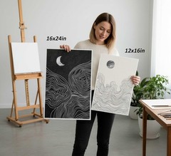 Versatile Black and White Sun and Moon Canvas Art – Ideal for Any Room Decor