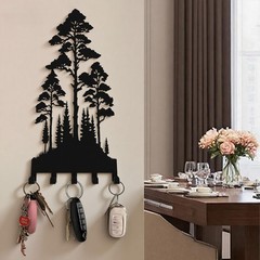 Key Holder Wall Mount with 5 Hooks Black Metal Key Rack – Natural Forest Design