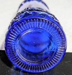 Decorative Blue Glass Bottle Embossed Rope Design Home Decor 12″ Collectible Vtg